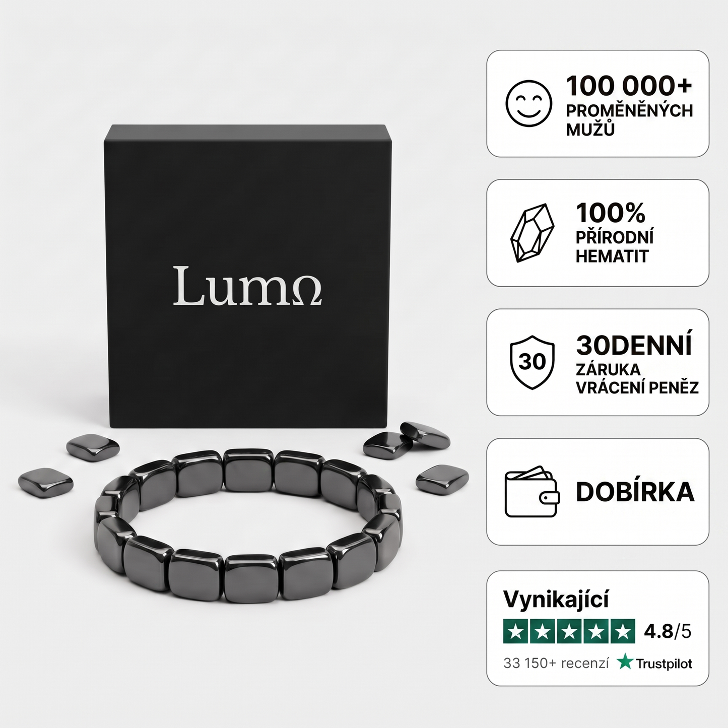 Hematitový náramek Lumo – 100 000+ proměněných mužů