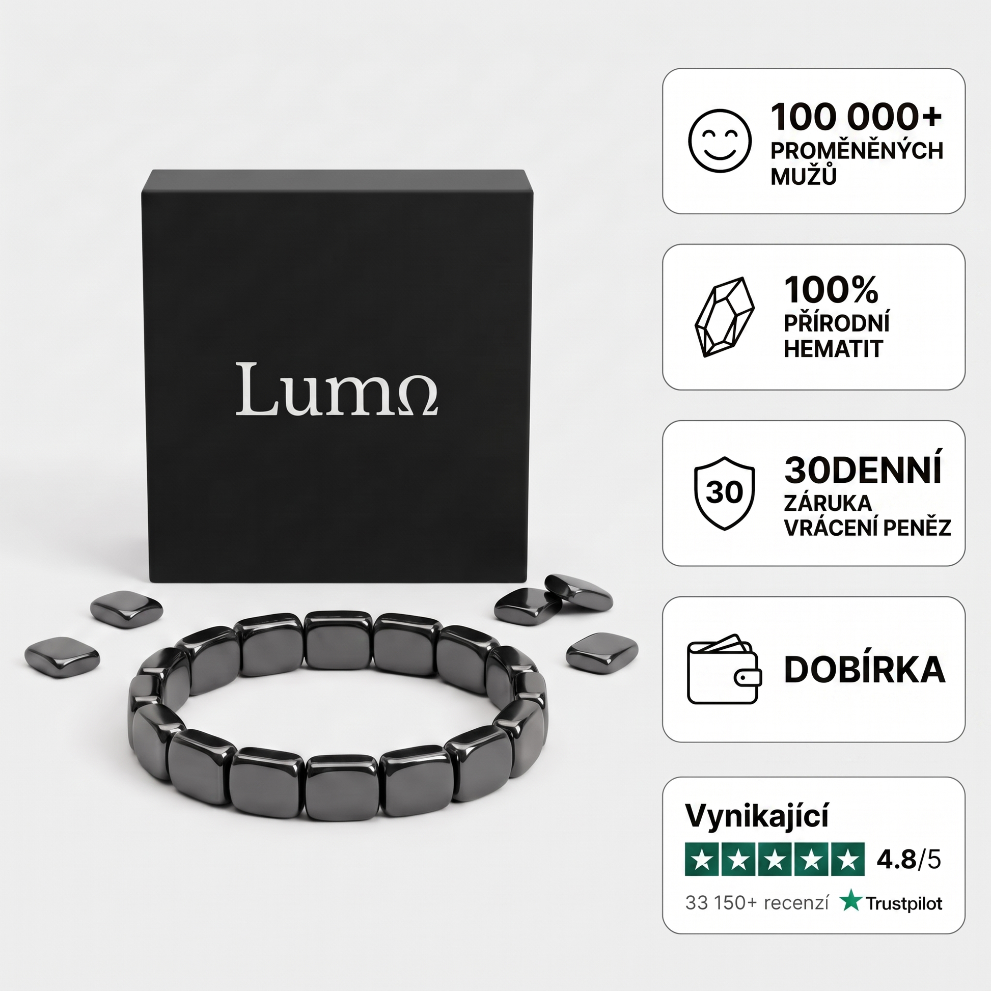 Hematitový náramek Lumo – 100 000+ proměněných mužů